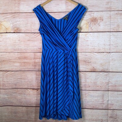 Tommy Bahama Womens V-neck Midi Dress Blue Black Striped Small | eBay