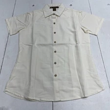 Harriton Cream Textured Barbados Camp Button Up Shirt Womens Size Small