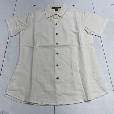 Harriton Cream Textured Barbados Camp Button Up Shirt Womens Size Small