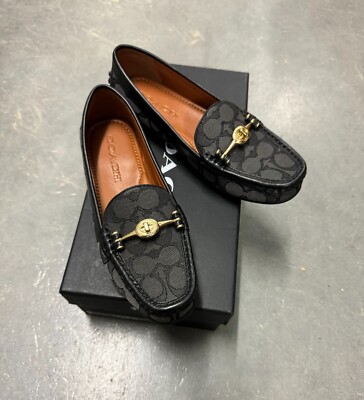 靴 COACH original Black Moccasin Leah Platform Loafer