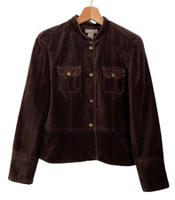 Kenar Velour Jacket Womens Size Uk 12 Brown 100% Cotton Us 8 Button Up Lined