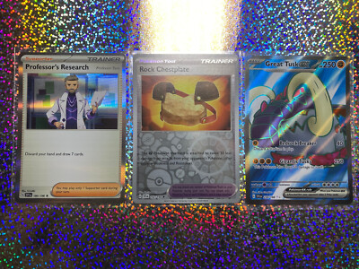 Pokemon TCG Full Art 230/198 Great Tusk ex; Reverse Holo 192/198 Rock Chestplate