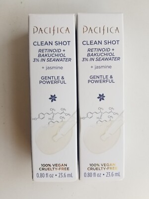 2 PACIFICA Clean Shot Retinoid + Bakuchiol 3 in Seawater + Jasmine (.80 oz) NEW