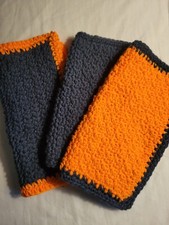 Handmade Set of 3 Crochet Cotton Dish Cloths or Wash Cloths 8.5x8.5 inches NEW 