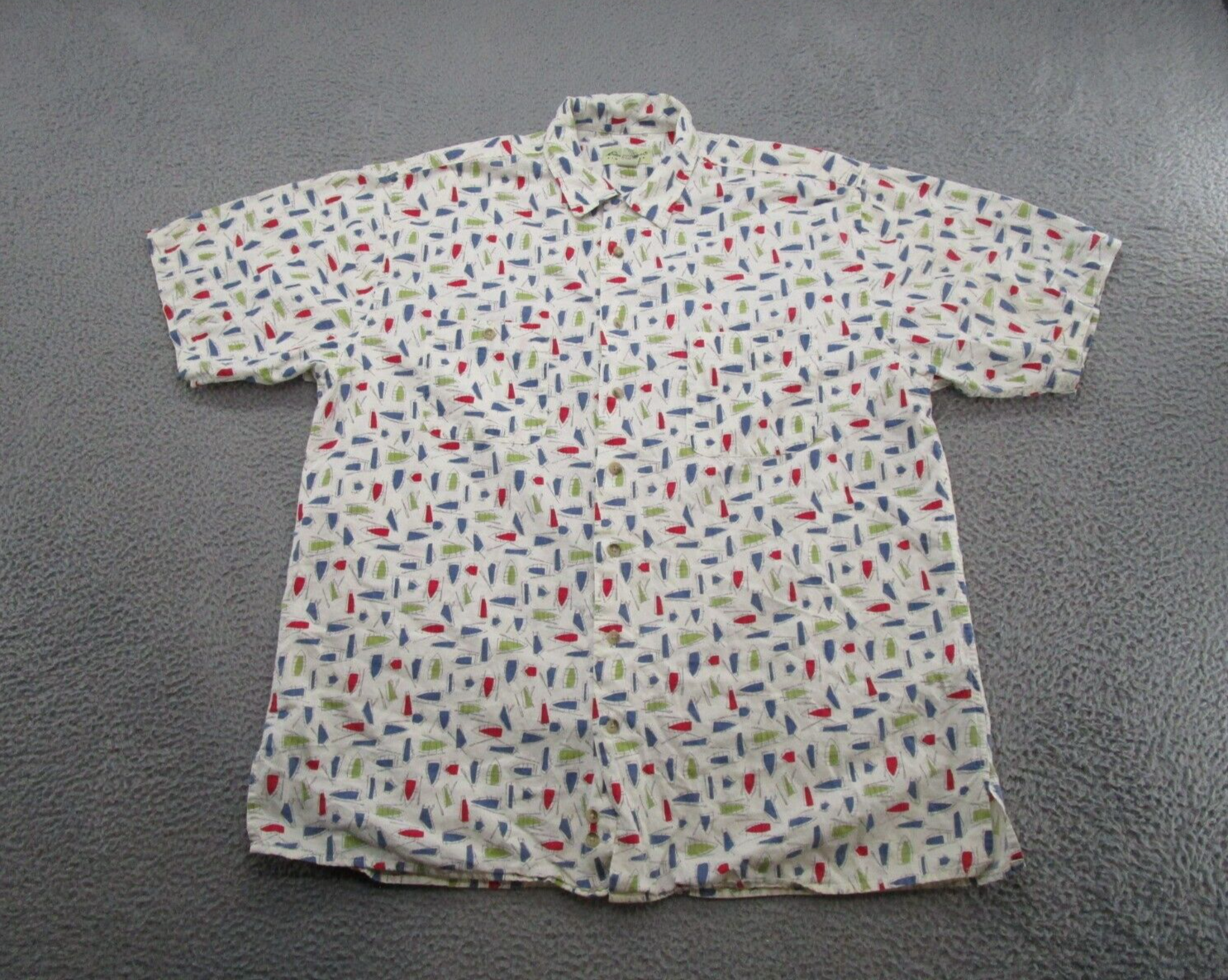 Camicia da barca vintage Y2K Eddie Bauer uomo manica corta misto lino fila taglia XL alta