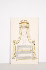 small stencil deb. XX° blue canopy bed yellow draped fabric bedroom decoration