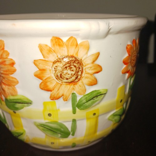 Vintage Ceramic Garden Pot House Plant Pot 7" Hand Painted Sunflowers