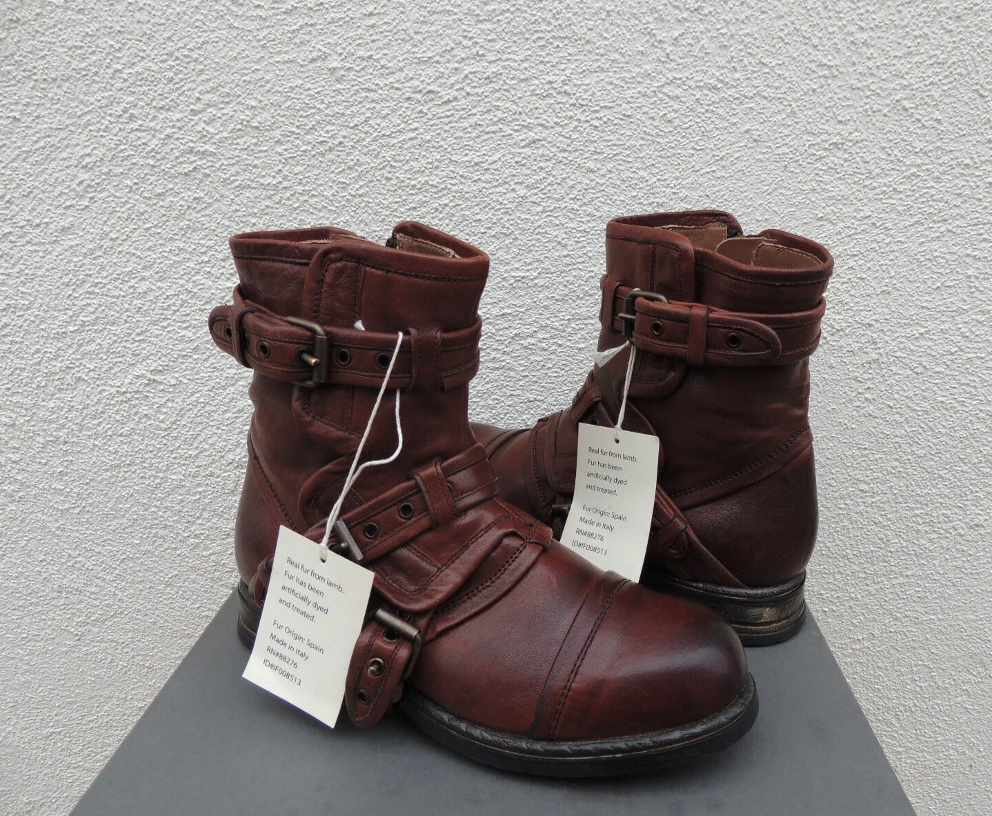 STIVALI UGG COLLECTION ELISABETA BRANDY IN PELLE SHEARLING US 5 EUR 36 ~ NUOVI CON SCATOLA