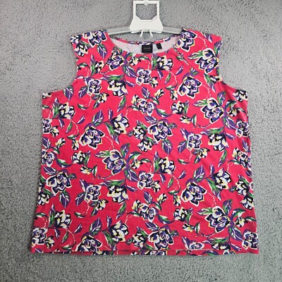 Rafaella Studio Sleeveless Top Womens 1X Floral Print Pink Detailed Neck - 1X