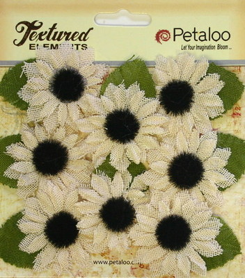 SUNFLOWERS Canvas IVORY with Black Cntr & Leaves 8 per Pk - 30-35mm Petaloo PetA