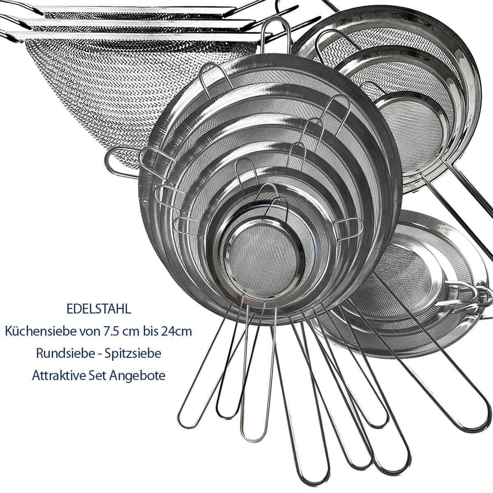 Küchensieb Edelstahl feinmaschig Abtropfsieb Teesieb 7cm bis 24cm | versch. Sets - Bild 2 von 4