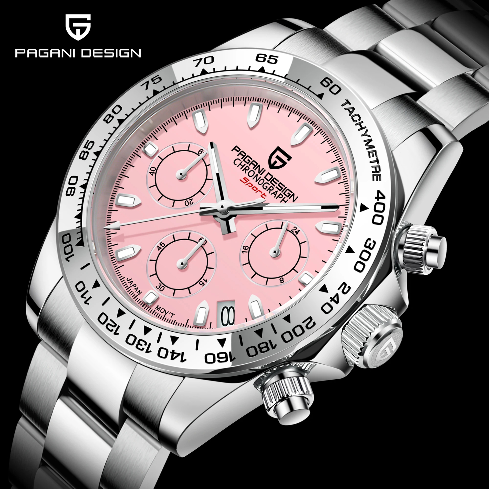 Pagani Design 40mm Quartz Chronograph Watch Stainless Steel Band Luminous Dial