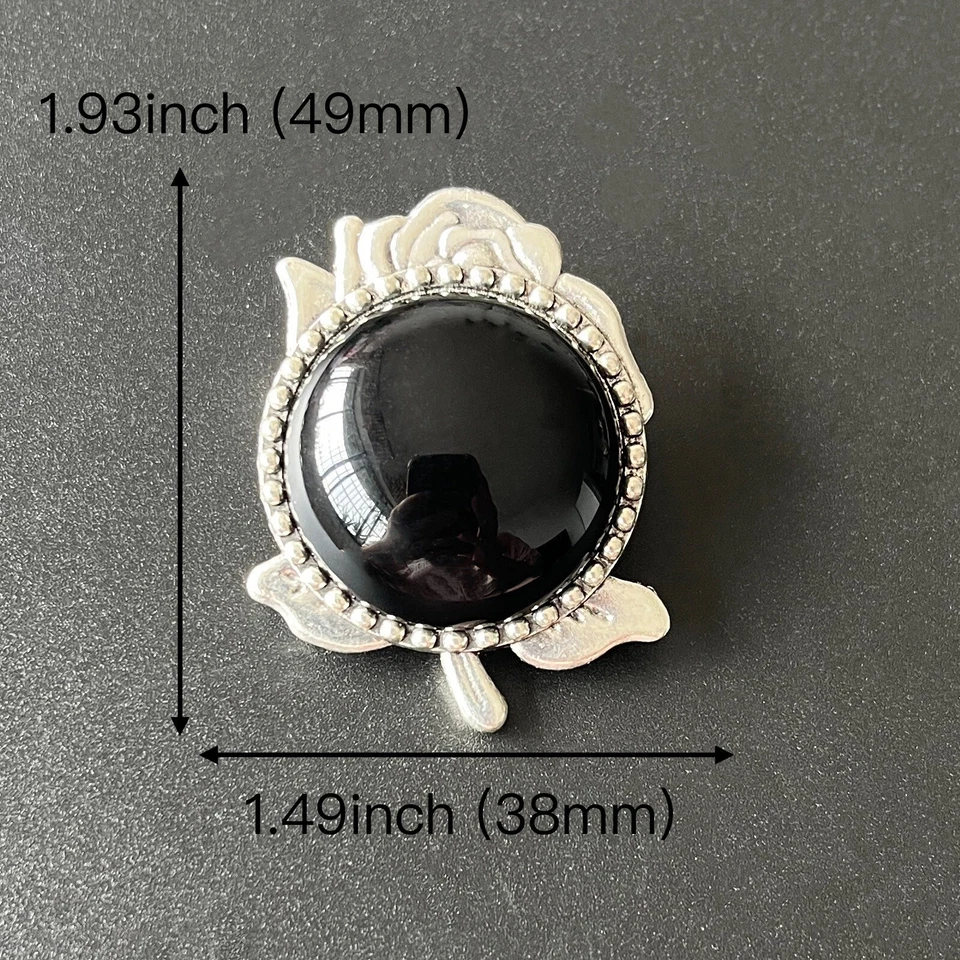 Collar Cuerda Cuero Real Aleación Bolo Patrón Rosa Astilla Ónix Negro Natural Foto 3 de 4