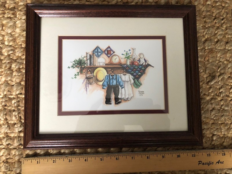 AMISH WATERCOLOR MATTED FRAMED SIGNED FREIMAN STOLZFUS 1993 WOOD FRAME 10" X 12"