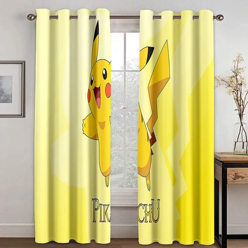 Kids Pokemon Pikachu Thick Thermal Blackout Curtains Eyelet Ring Top Drapes Gift - Picture 8 of 88
