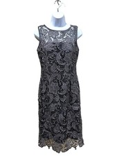 Adrianna Papell Evening Size 6 Illusion Lace Overlay Sheath Dress Pewter Gray