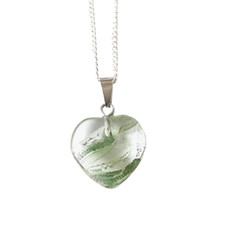 Clear with White & Green Wisps Hart Pendant - 18" Silver Plated Chain