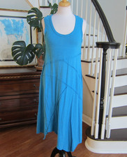 Soft Surroundings Asymmetrical Hem 100% Cotton Tank Dress Turquoise Blue Size M