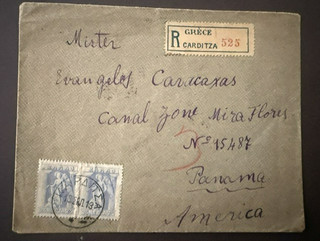 1919 Carditza Greece Registered Cover to Pedro Miguel Canal Zone (B/S)
