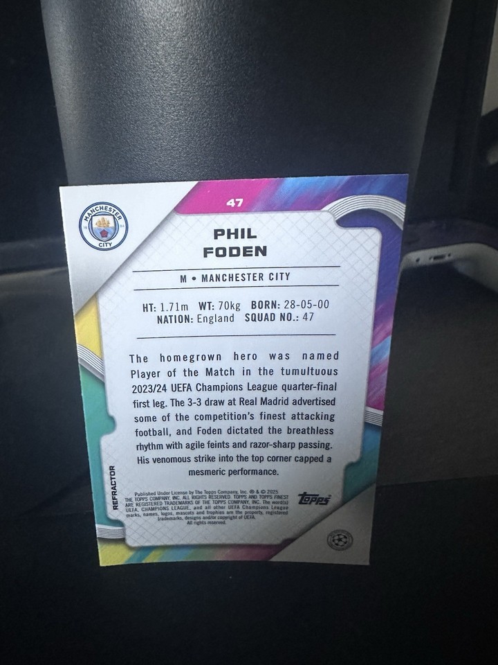 PHIL FODEN 2024-25 Topps Finest UEFA #47 REFRACTOR MAN CITY | eBay
