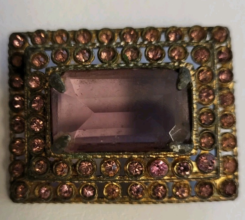 Vintage Rectangular Tiered Amethyst Rhinestone Br… - image 3