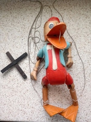 Vintage seltene DONALD DUCK Marionette Holzschnur Puppe 