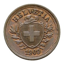 MGS SCHWEIZ EIDGENOSSENSCHAFT Rappen 1909 B Fleck., Fast Stempelglanz