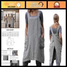 Cross Back Pinafore Apron for Women - Pocketed Japanese Smock for Cooking, Garde