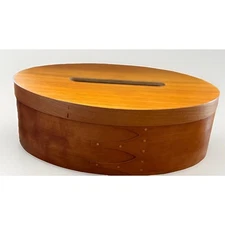 Vintage Shaker Style Oval Wood Tissue Holder Box With Cover Copper Nails 12"x 9"