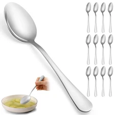 12 Pcs Large Tablespoons Set, Food-Grade Stainless Steel Soup Spoons, Metal C...