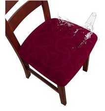 Waterproof PU Burgundy Swirl Chair Seat Covers Soft Set Of 6