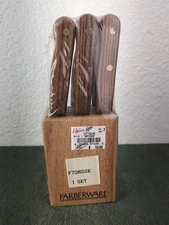 NOS Set Of 6 Farberware Steak Knives W/ Block Lifetime old Homestead Japan 