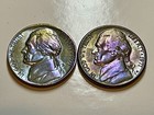 🌈 Lot of 2 RAINBOW TONED Jefferson Nickels 1971 P & D - Combined Shipping! — photo 1
