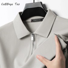 Summer New Men's Casual Slim Fit Polo Shirt Flip Collar Breathable Half Zipper S