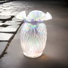 Fenton Glass Pink Opalescent, iridescent Daffodil Pattern 5" Ruffled Rim Vase