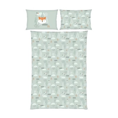 Herding Flanell Kinder Baby Bettwäsche Nordic Forest Wald Tannen mint 100x135 cm