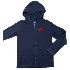 Kids Nike Sportswear Full Zip Hoodie Sweatshirt Black Red Logo Size M Unisex