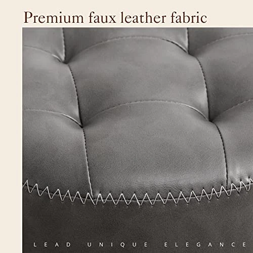 Faux Leather Vanity Stool Chair for Makeup Room, Grey Stool for Vanity, 19” - Image 4 of 4