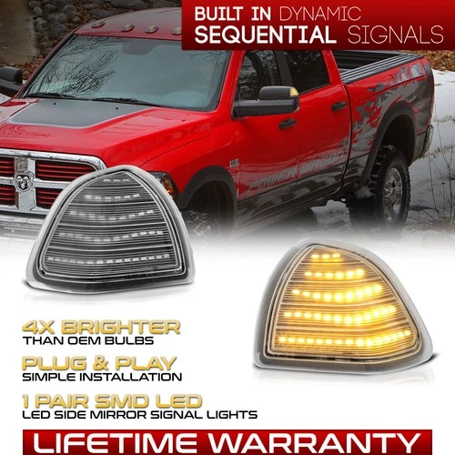 [LED SEQUENTIAL SIGNAL]For 09-18 RAM 1500 2500 3500 Tow Mirror Signal Light Lamp