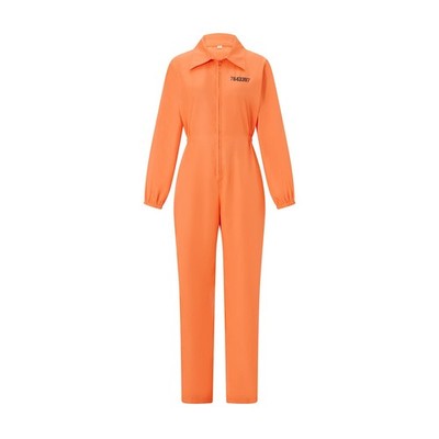 GefangenenJumpsuit Orange Gefängnis entkommen Insasse Jailbird Overall Kostüm...