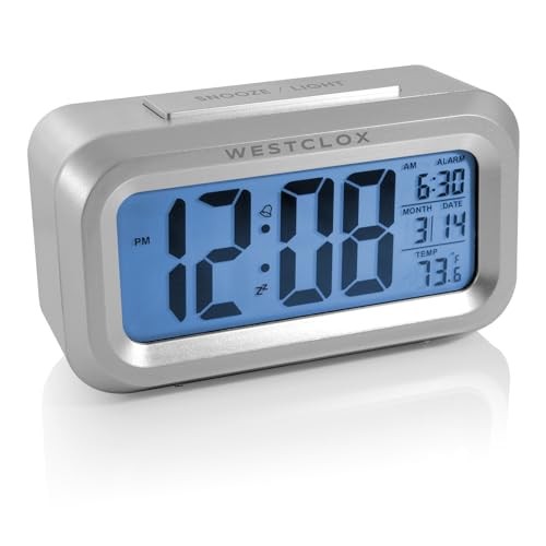 Westclox 70045 Smart Backlight Alarm Clock, Silver