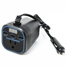 200W Car Power Inverter 12V to 110V Adapter Dual USB Type-C Laptop Black Charge