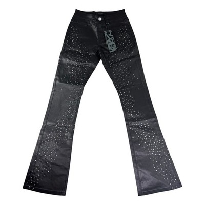 Reveer Jeans RVR Mens Black Wax Denim Rhinestone Slim Jeans Size 28 NWT