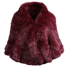 Women's Winter Shawl Genuine Rabbit Hair Knitted Cape Wedding Wraps With Pockets