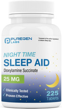 Sleep Aid Doxylamine Succinate 25mg Nighttime Non-Habit Forming 225 Tablets Safe