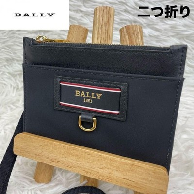 BALLY Bifold Zip Wallet with Neck Strap, Black 10.5x14x2cm, 43cm Strap Card
