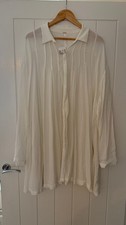 Free People White Crepe Long Sleeve Pocket Button Oversized Smock Dress Blouse M