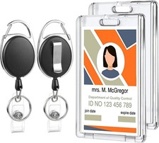 2 Set Badge Holder Retractable Clip Heavy Duty Reel Black, Transparency