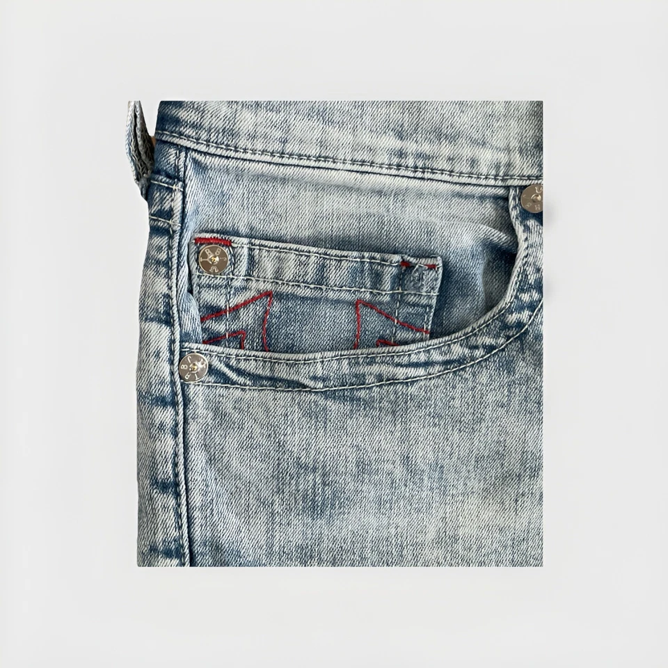 True Religion GENO Relaxed Slim Jeans Herren 32 Hellblau Acid-Waschung Denim - Bild 4 von 4