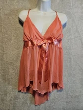 Seductive Wear by Cinema Etoile XL Coral Babydoll Top Sheer Fairy Coquette Y2K